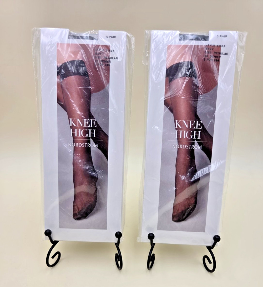 Set 2 Nordstrom Sheer Knee High Stockings Navy Womens Regular